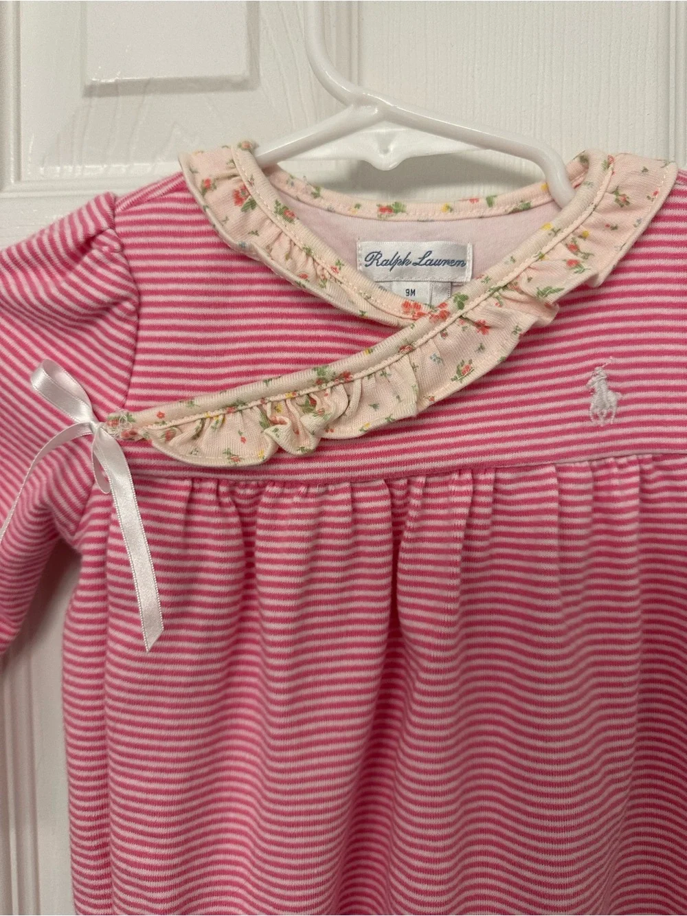 Ralph Lauren Pink and White Striped Ruffle-Collar One-Piece